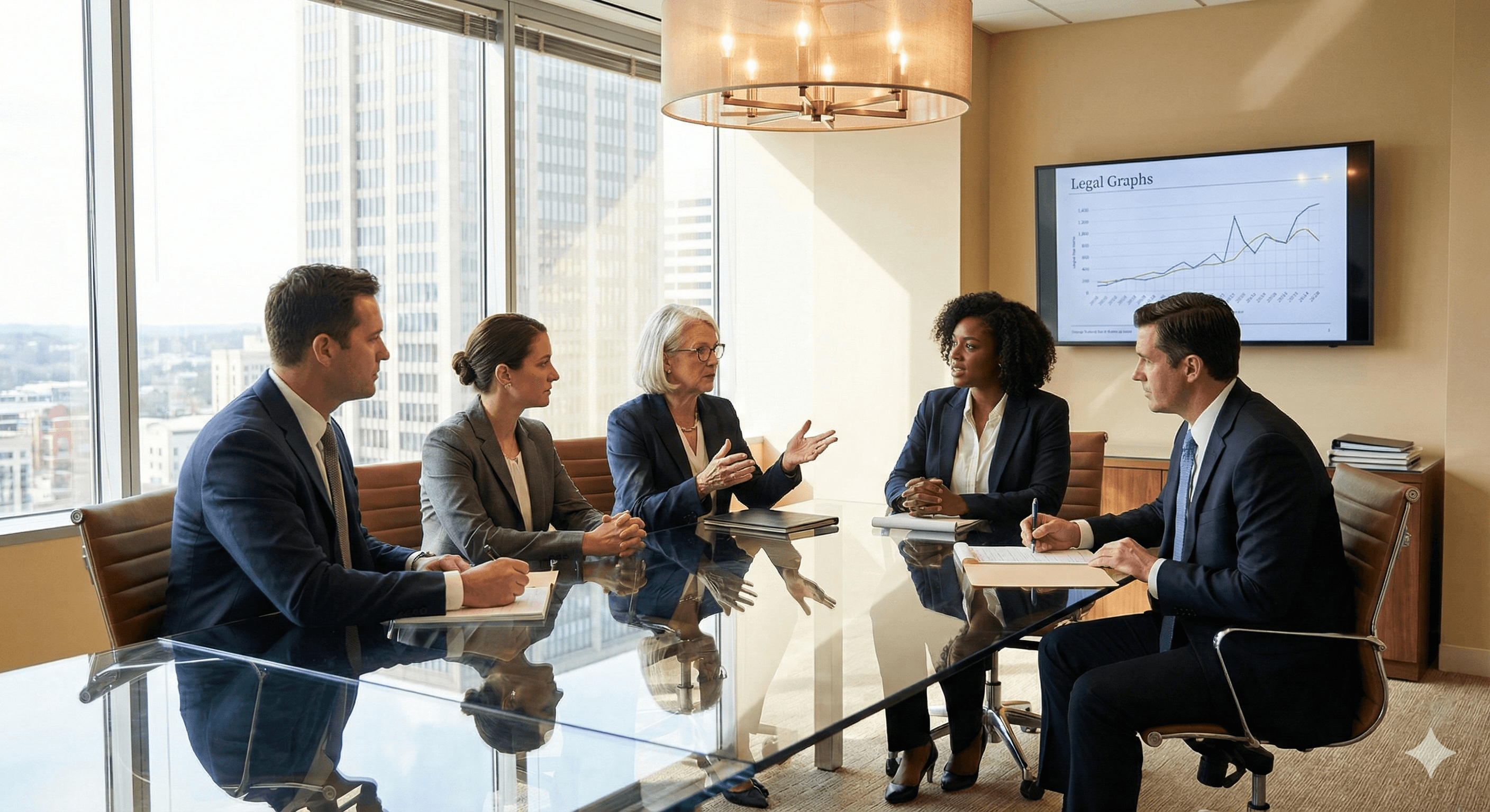 Illustration of an attorney consultation (AI-generated image; not actual attorneys or clients)